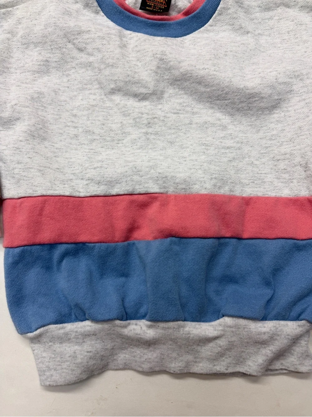 Vintage 80s Colorblock Sweatshirt Kids Heather Gray Pink Blue